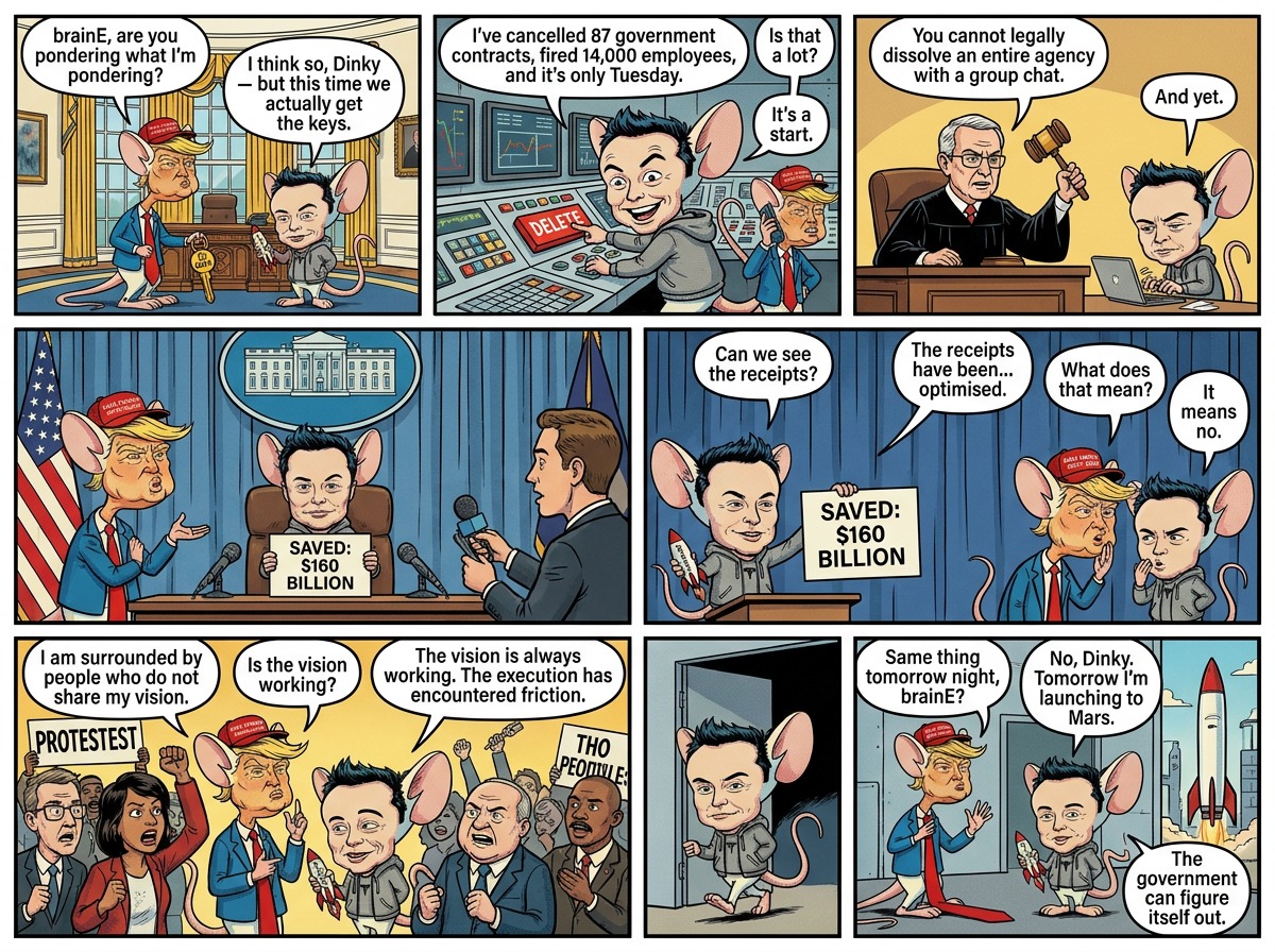 The D.O.G.E. Saga — 6-panel comic strip
